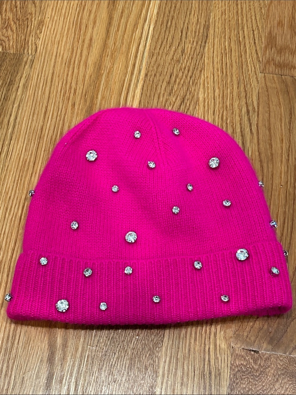 Charter Club Hot Pink Beanie with all over Rhinestones crystal embellishment o/s